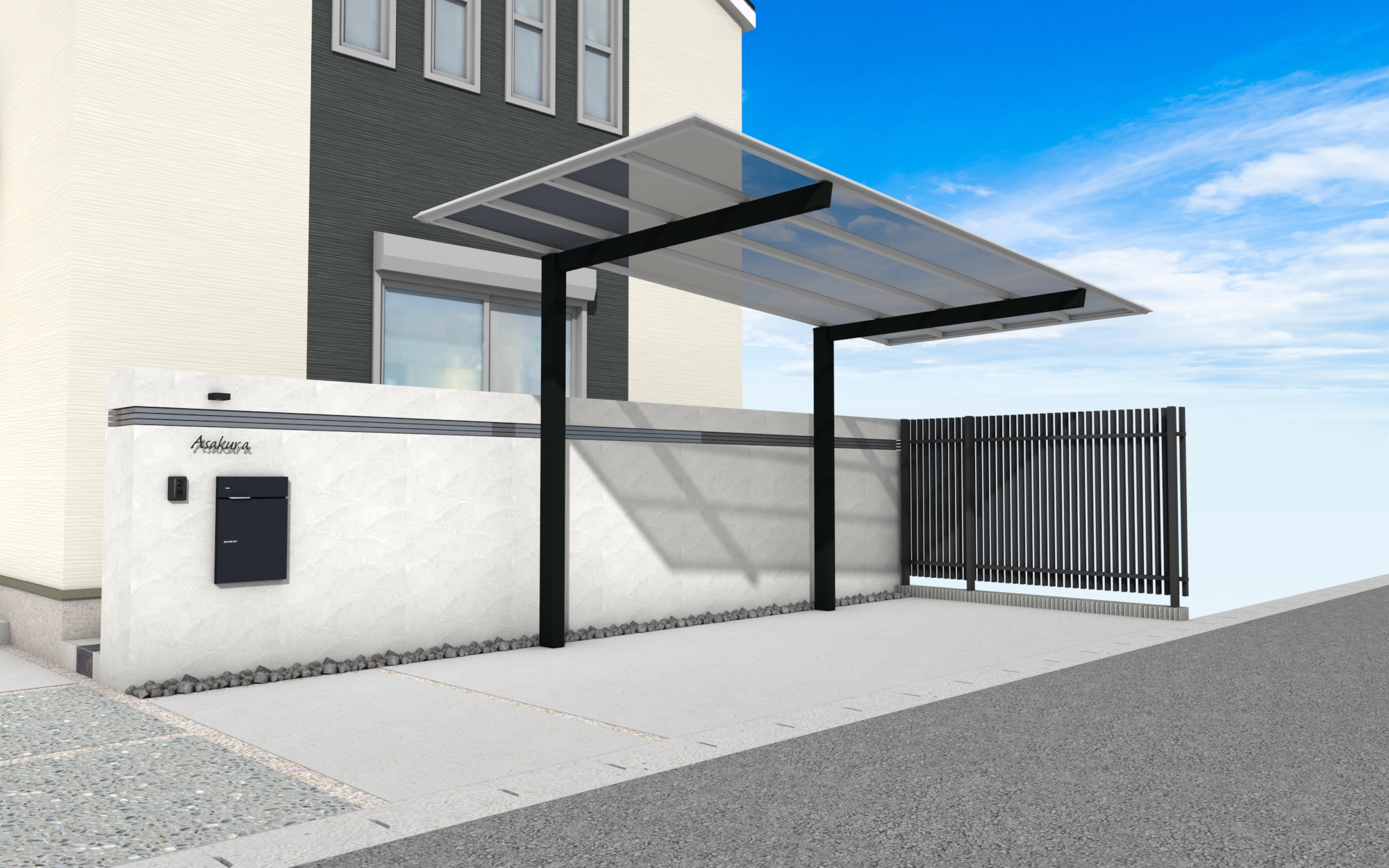 カーポート 1台用 H23 呼称：5833 スカイリード 片側支持・基本タイプ 形材屋根枠 パネル：ポリカーボネート板 耐風圧強度：風速38m/s相当(耐積雪量：20c カーポート 1台用 H23 呼称：5833 スカイリード 片側支持・基本タイプ